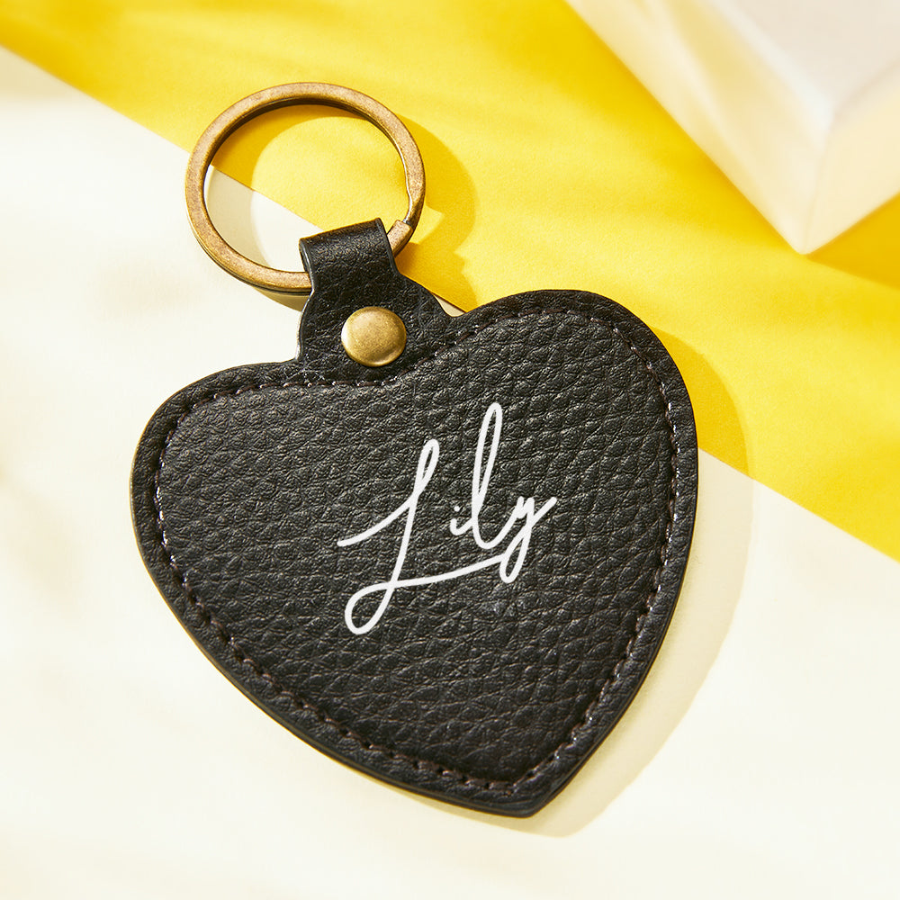 Custom Engraved Keychain Leather Heart-shaped Keyring Gift for Her