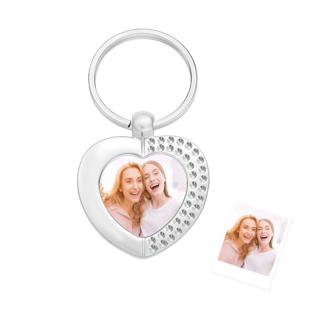 Custom Photo Keychain Stainless Steel Heart Keyring Birthday Gift