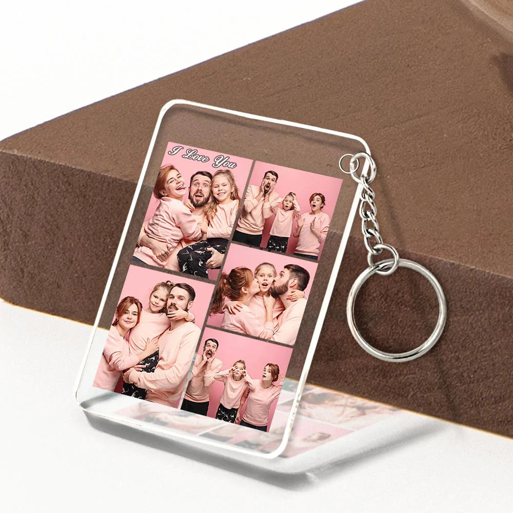 Custom Multi Photo Acrylic Keychain Personalized Collage Photo Key Ring for Lover