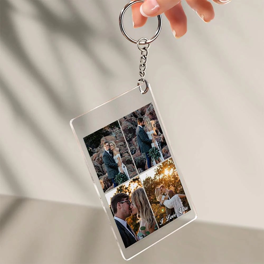 Custom Multi Photo Acrylic Keychain Personalized Collage Photo Key Ring for Lover