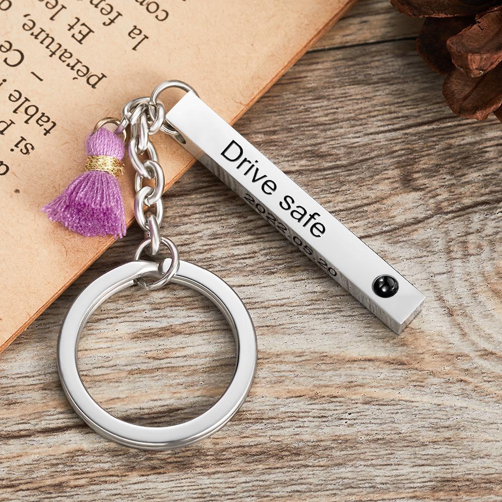 Customized Projection Photo Text Keychain Personalized Anniversary Gift For Men