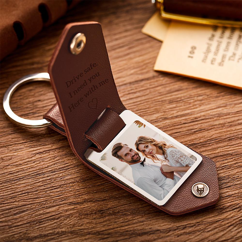Custom Leather Photo Text Drive Safe Keychain Valentine's Day Anniversary Gift With Engraved Text For Boyfriend