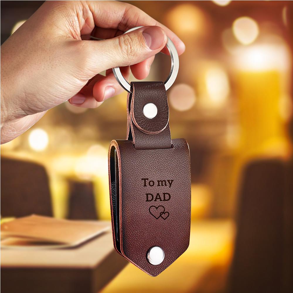 Custom Leather Photo Text Keychain Drive Safe Keychain Father's Day Gift For Dad With Engraved Text