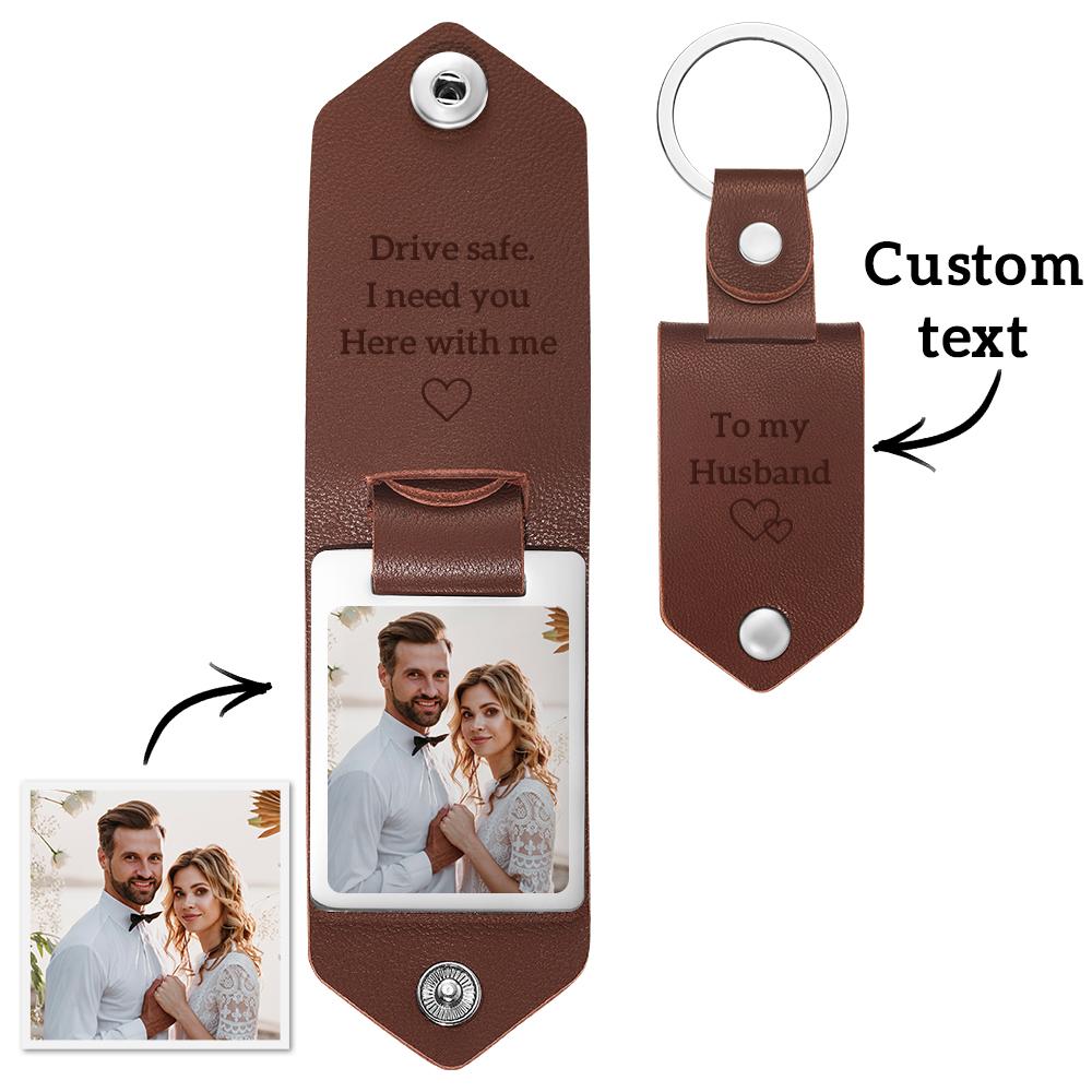 Custom Leather Photo Text Drive Safe Keychain Valentine's Day Anniversary Gift With Engraved Text For Boyfriend