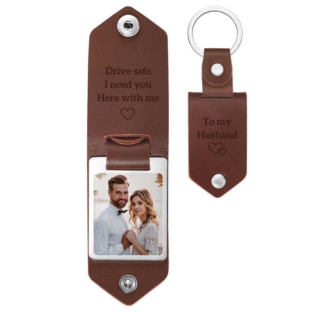 Custom Leather Photo Text Drive Safe Keychain Valentine's Day Anniversary Gift With Engraved Text For Boyfriend