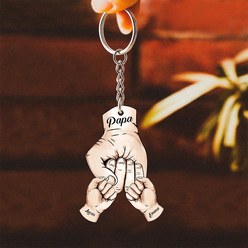 Custom Words Engraved Hand Shaped Keychain For Father's Day Holding Hands