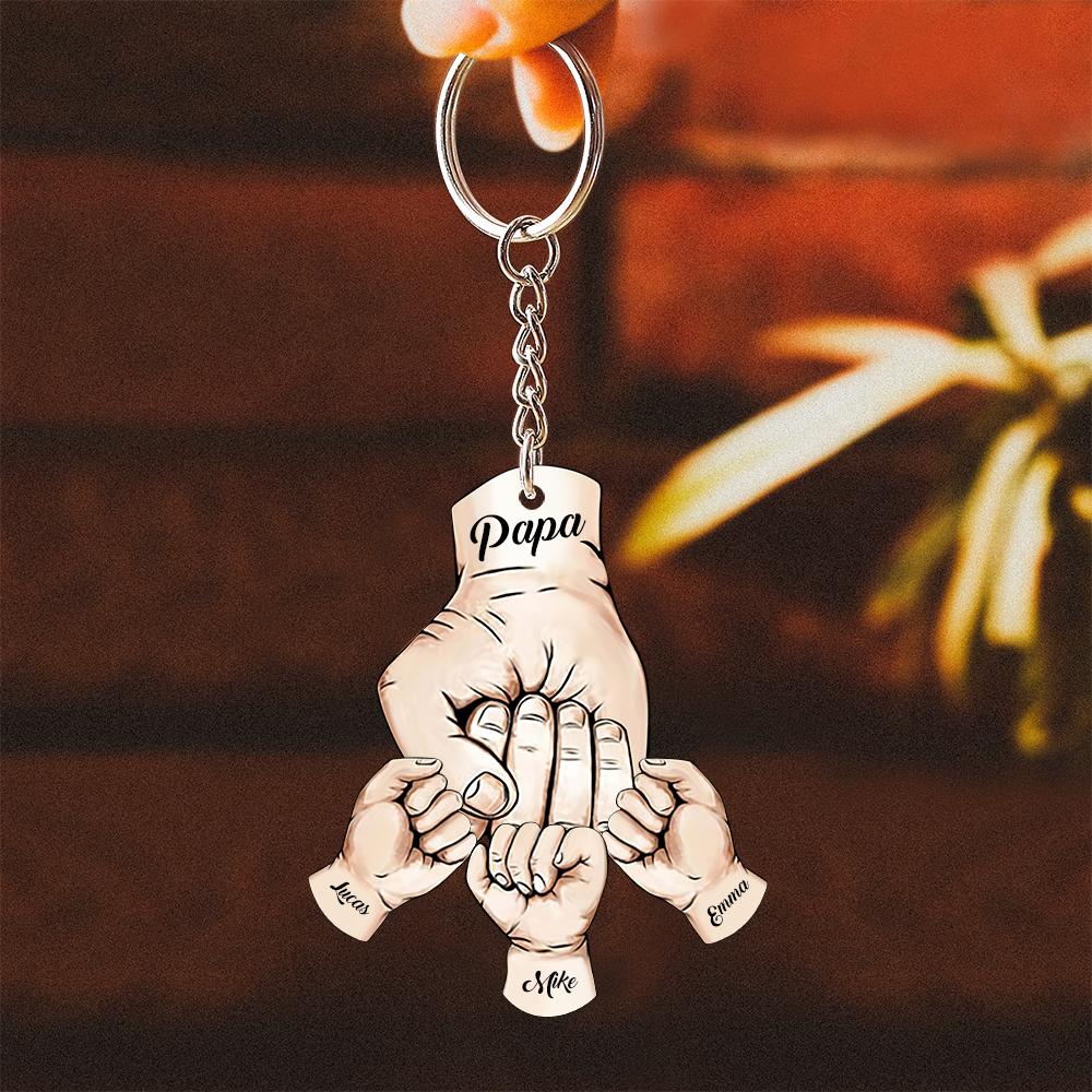 Custom Words Engraved Hand Shaped Keychain For Father's Day Holding Hands