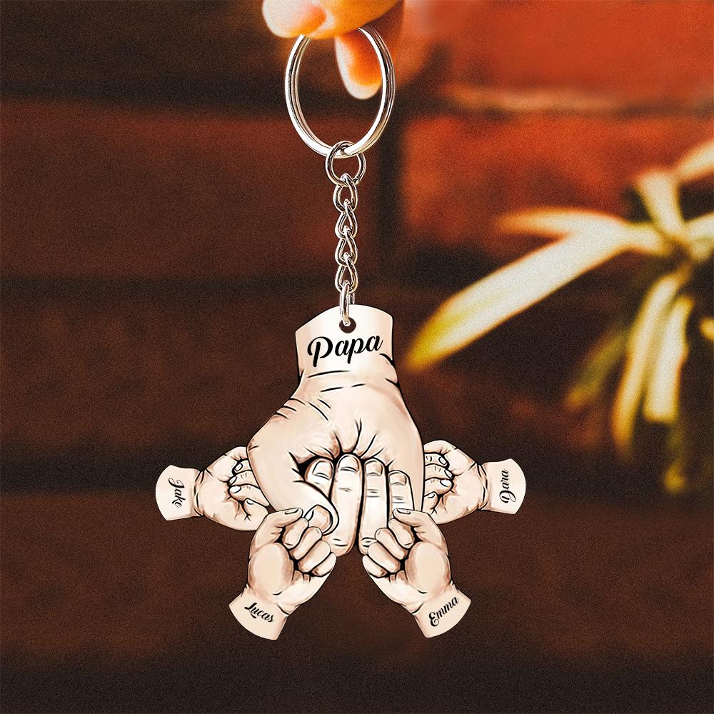 Custom Words Engraved Hand Shaped Keychain For Father's Day Holding Hands