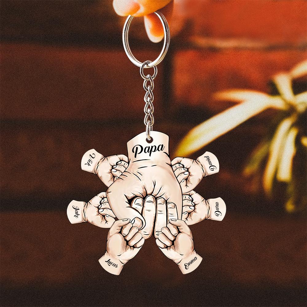 Custom Words Engraved Hand Shaped Keychain For Father's Day Holding Hands