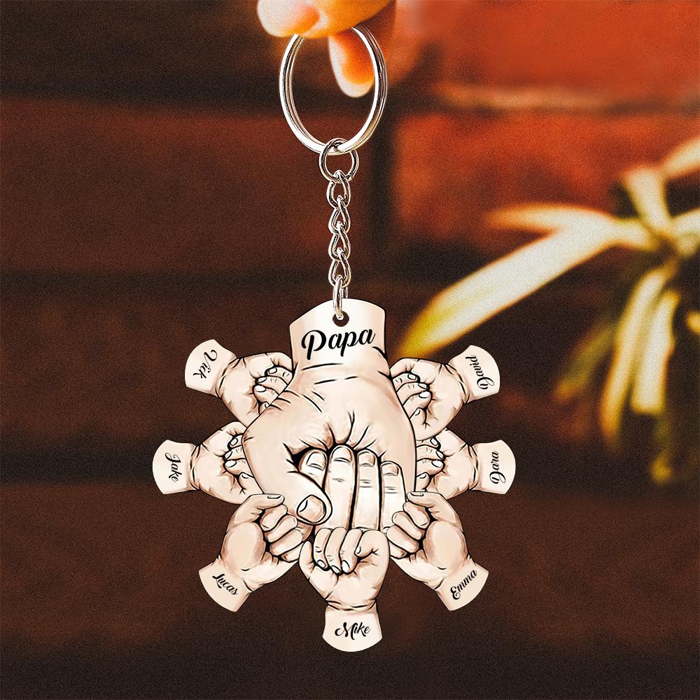 Custom Words Engraved Hand Shaped Keychain For Father's Day Holding Hands