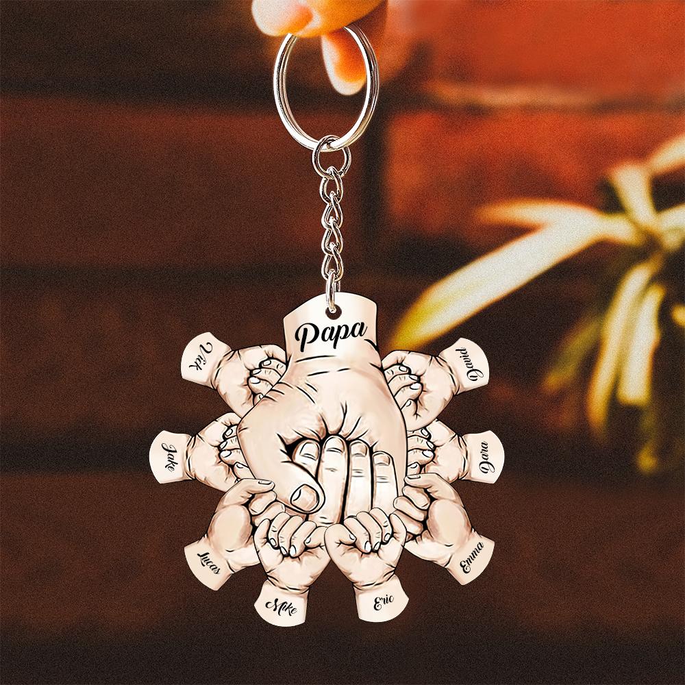 Custom Words Engraved Hand Shaped Keychain For Father's Day Holding Hands