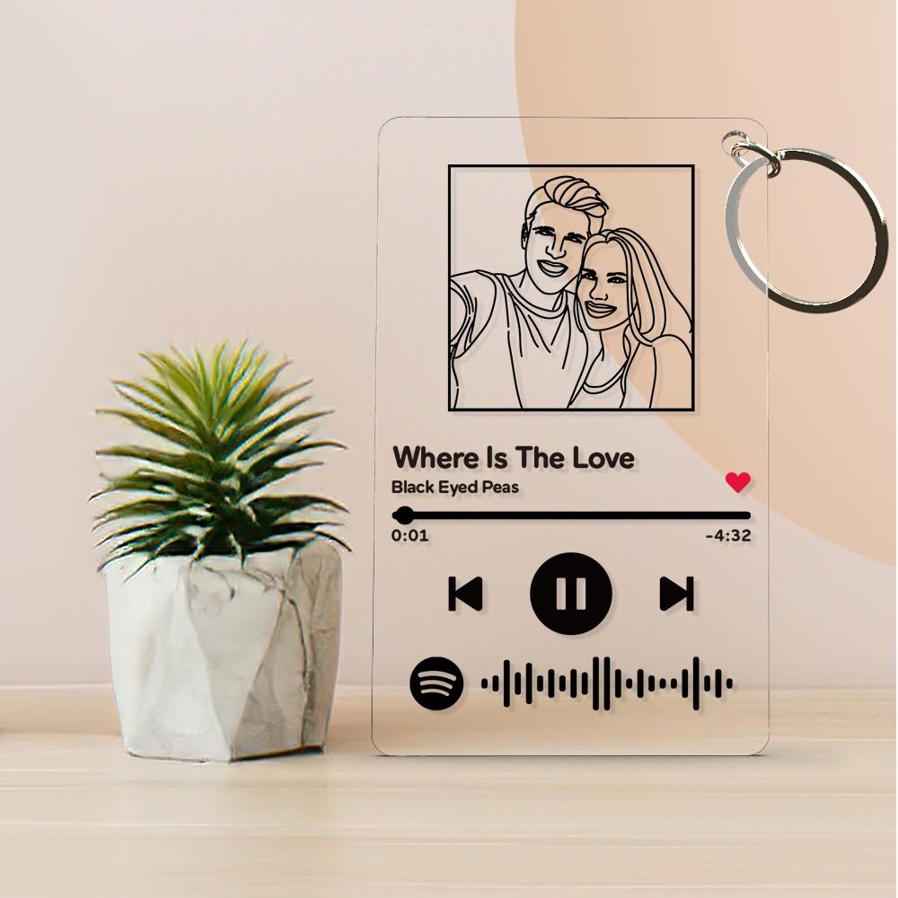 Custom Line Art Spotify Code Music Plaques Keychain, Engraved Custom Acrylic, Song Keychain