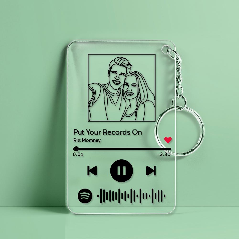 Custom Line Art Spotify Code Music Plaques Keychain, Engraved Custom Acrylic, Song Keychain
