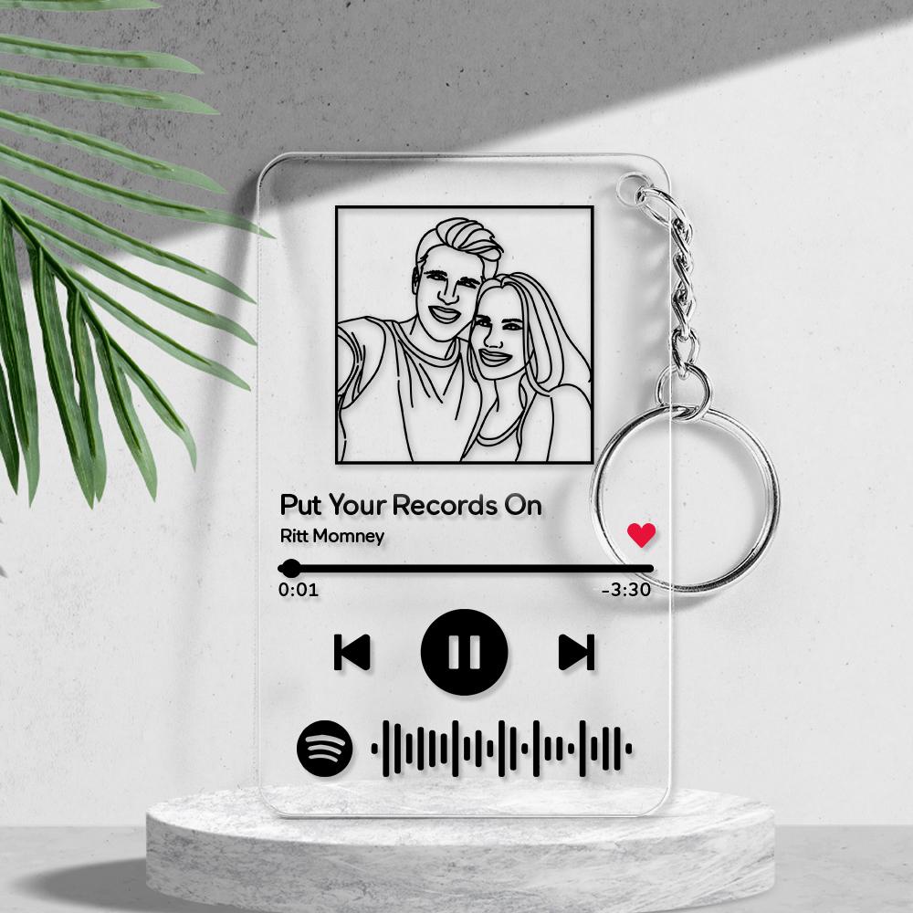 Custom Line Art Spotify Code Music Plaques Keychain, Engraved Custom Acrylic, Song Keychain