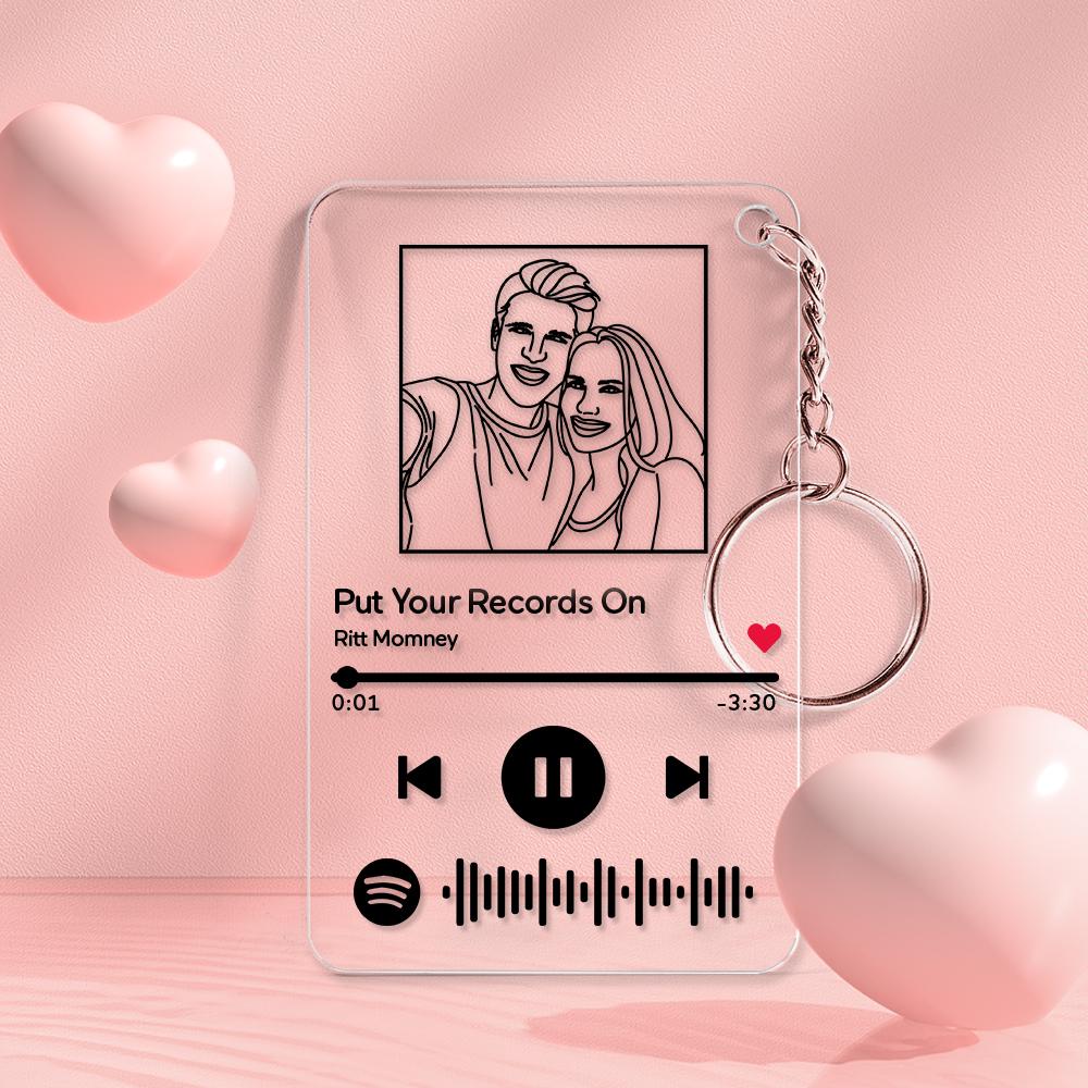 Custom Line Art Spotify Code Music Plaques Keychain, Engraved Custom Acrylic, Song Keychain