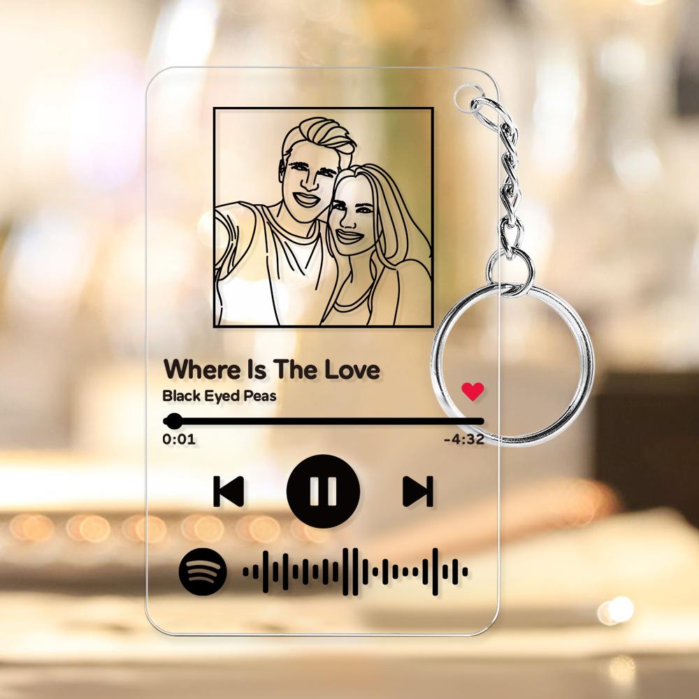 Custom Line Art Spotify Code Music Plaques Keychain, Engraved Custom Acrylic, Song Keychain