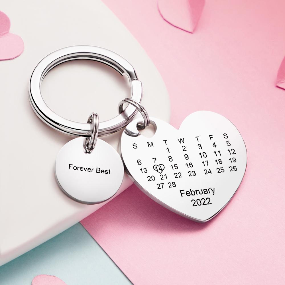 Custom Calendar Photo Keychain Personalized Keychain with Picture Engraved Text Keyring for Men Women