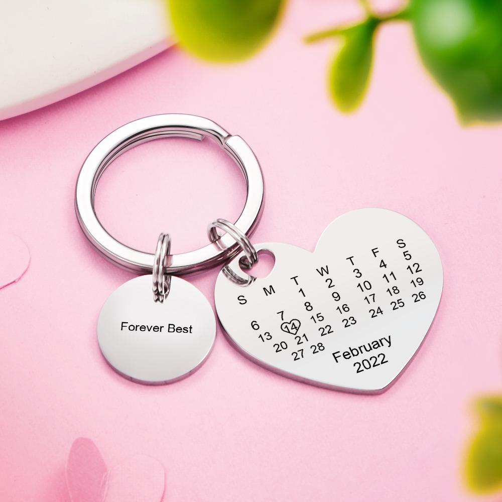 Custom Calendar Photo Keychain Personalized Keychain with Picture Engraved Text Keyring for Men Women