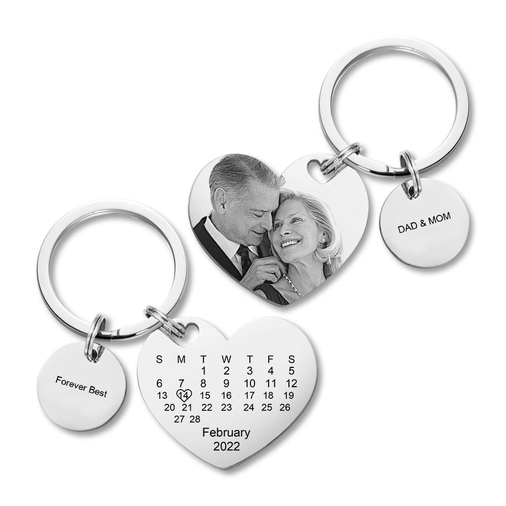 Custom Calendar Photo Keychain Personalized Keychain with Picture Engraved Text Keyring for Men Women