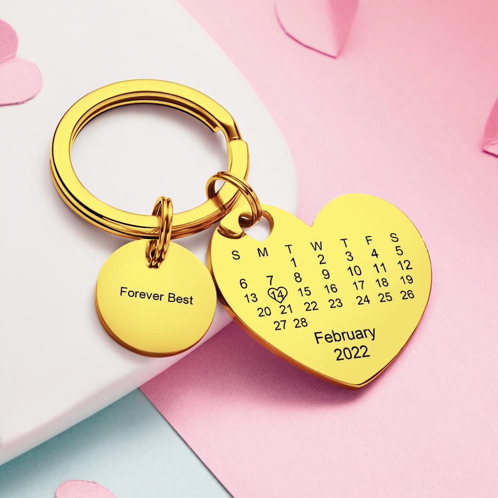 Custom Calendar Photo Keychain Personalized Keychain with Picture Engraved Text Keyring for Men Women