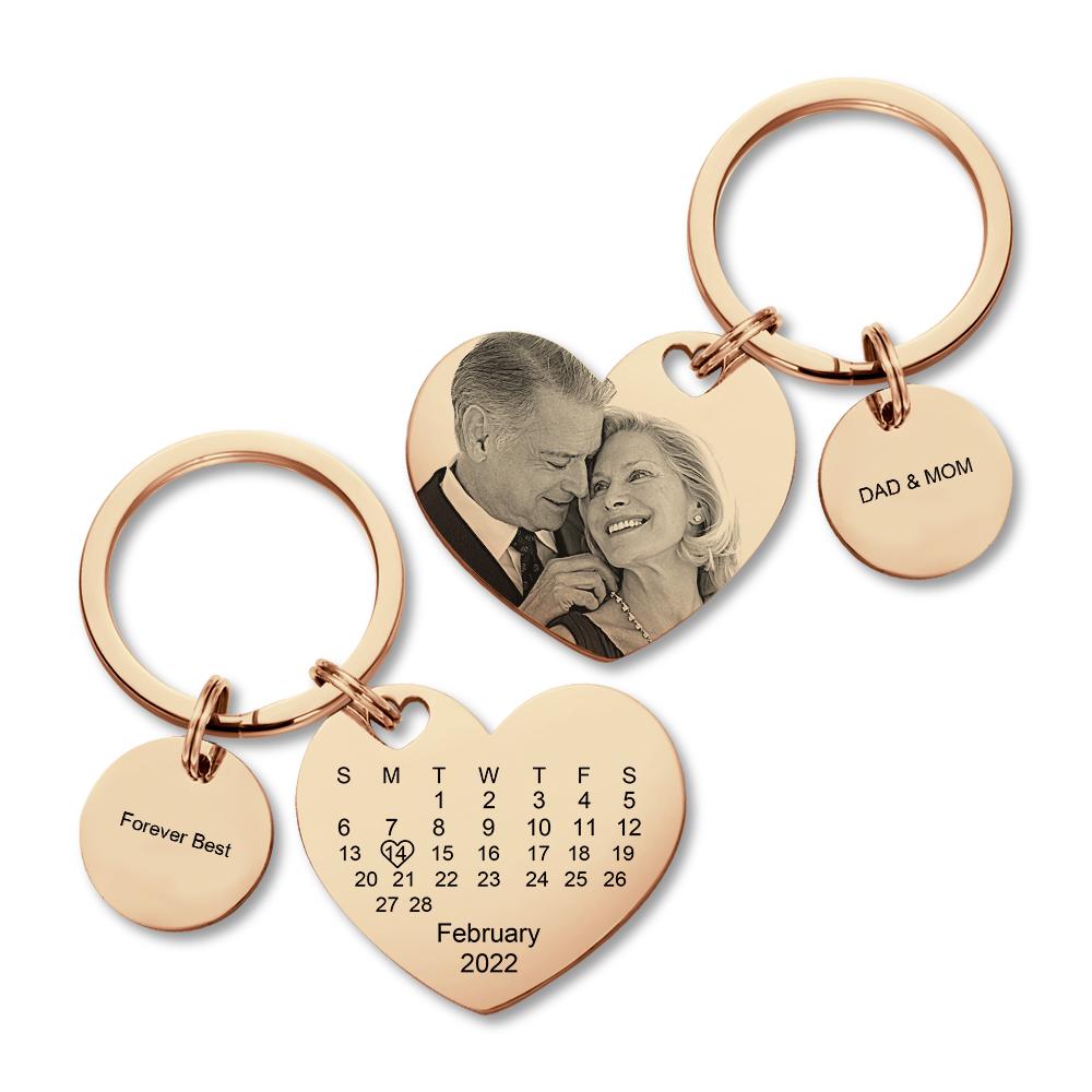 Custom Calendar Photo Keychain Personalized Keychain with Picture Engraved Text Keyring for Men Women