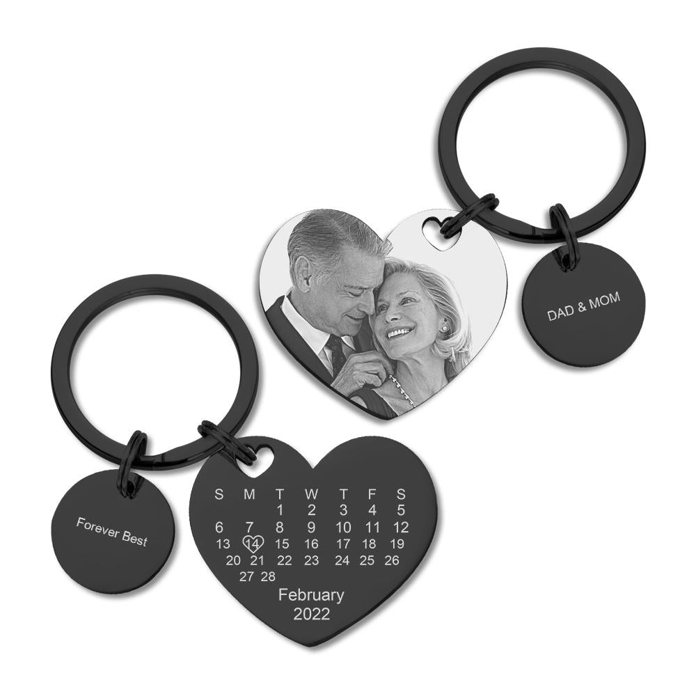 Custom Calendar Photo Keychain Personalized Keychain with Picture Engraved Text Keyring for Men Women