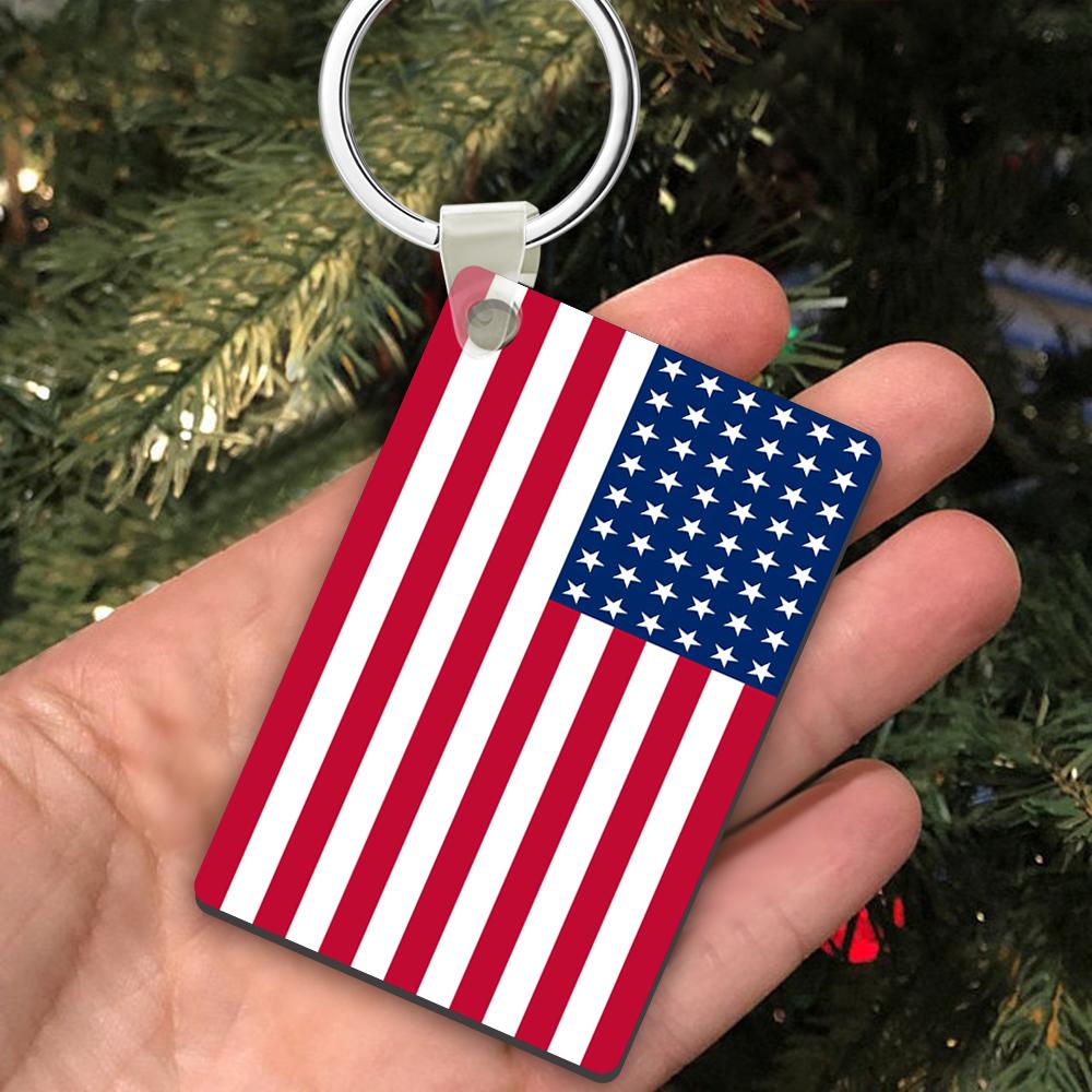 Personalized Stainless Steel Keychain Chain USA American Flag Keyring for Womens Mens