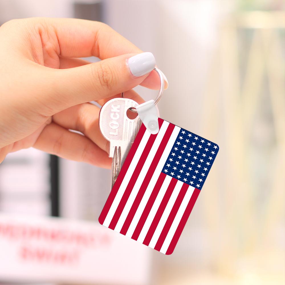 Personalized Stainless Steel Keychain Chain USA American Flag Keyring for Womens Mens