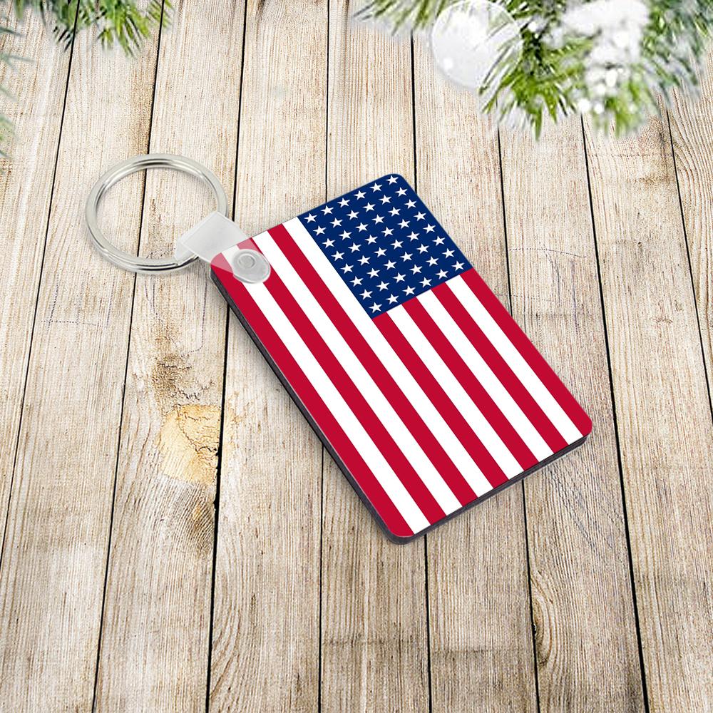 Personalized Stainless Steel Keychain Chain USA American Flag Keyring for Womens Mens