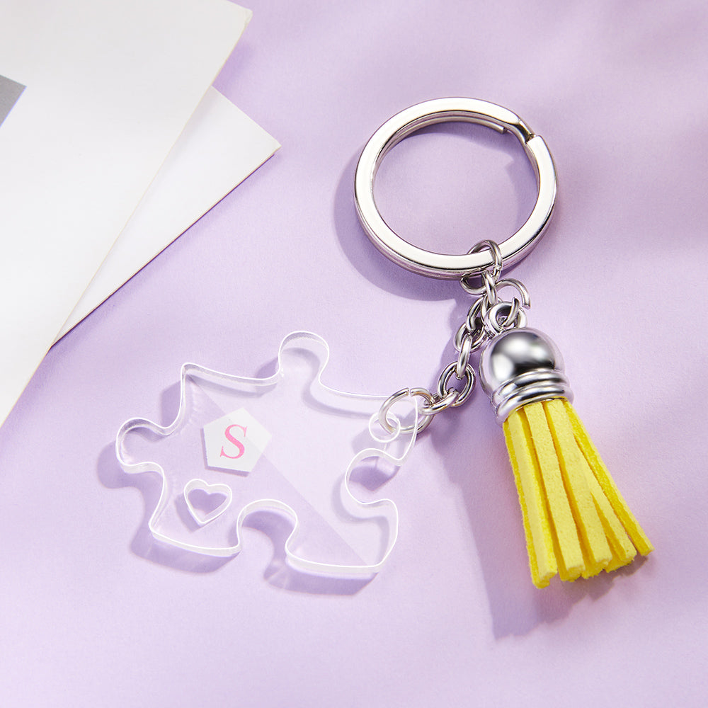 Custom Engraved Keychain Jigsaw Puzzle Couple Keychains Gift for Lover