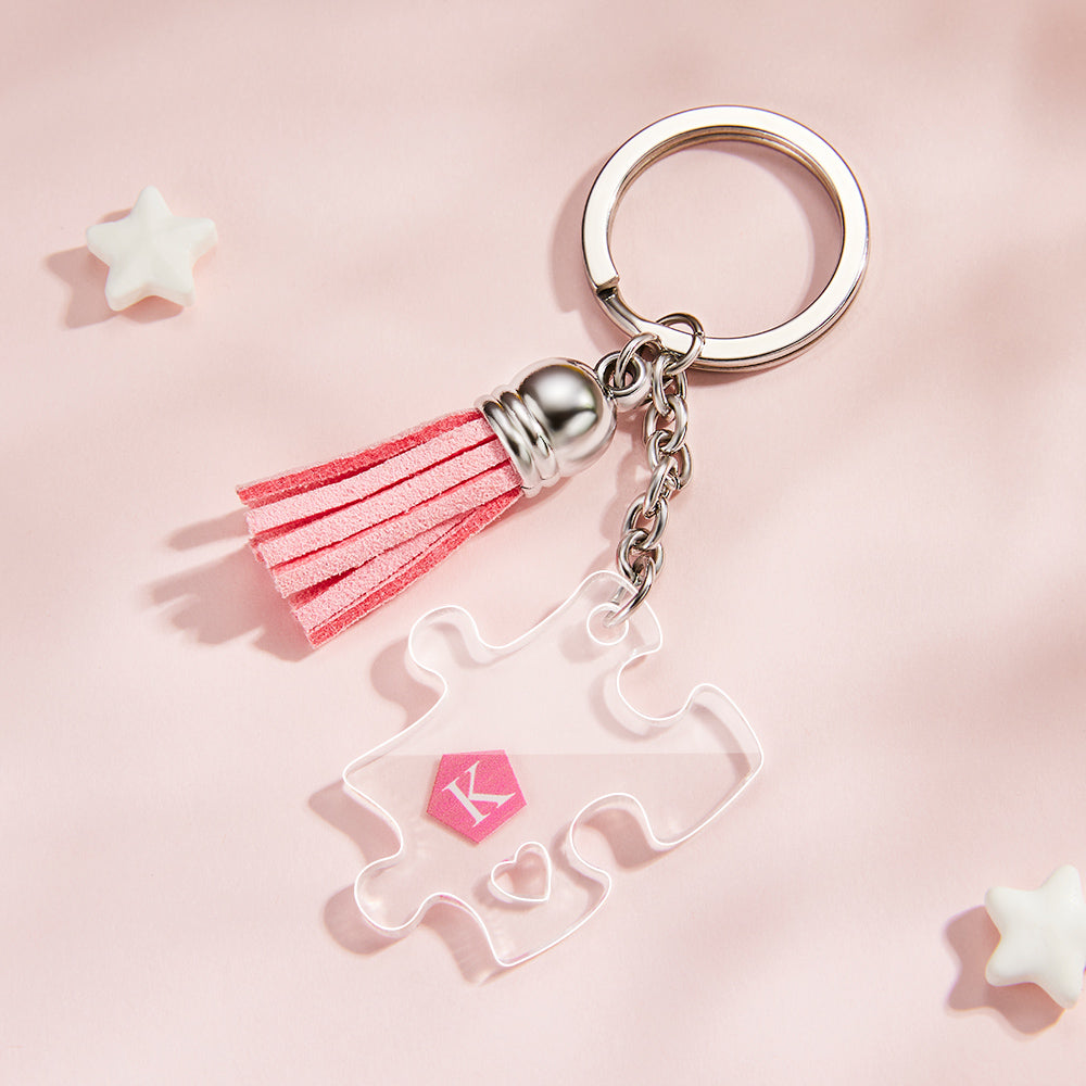 Custom Engraved Keychain Jigsaw Puzzle Couple Keychains Gift for Lover