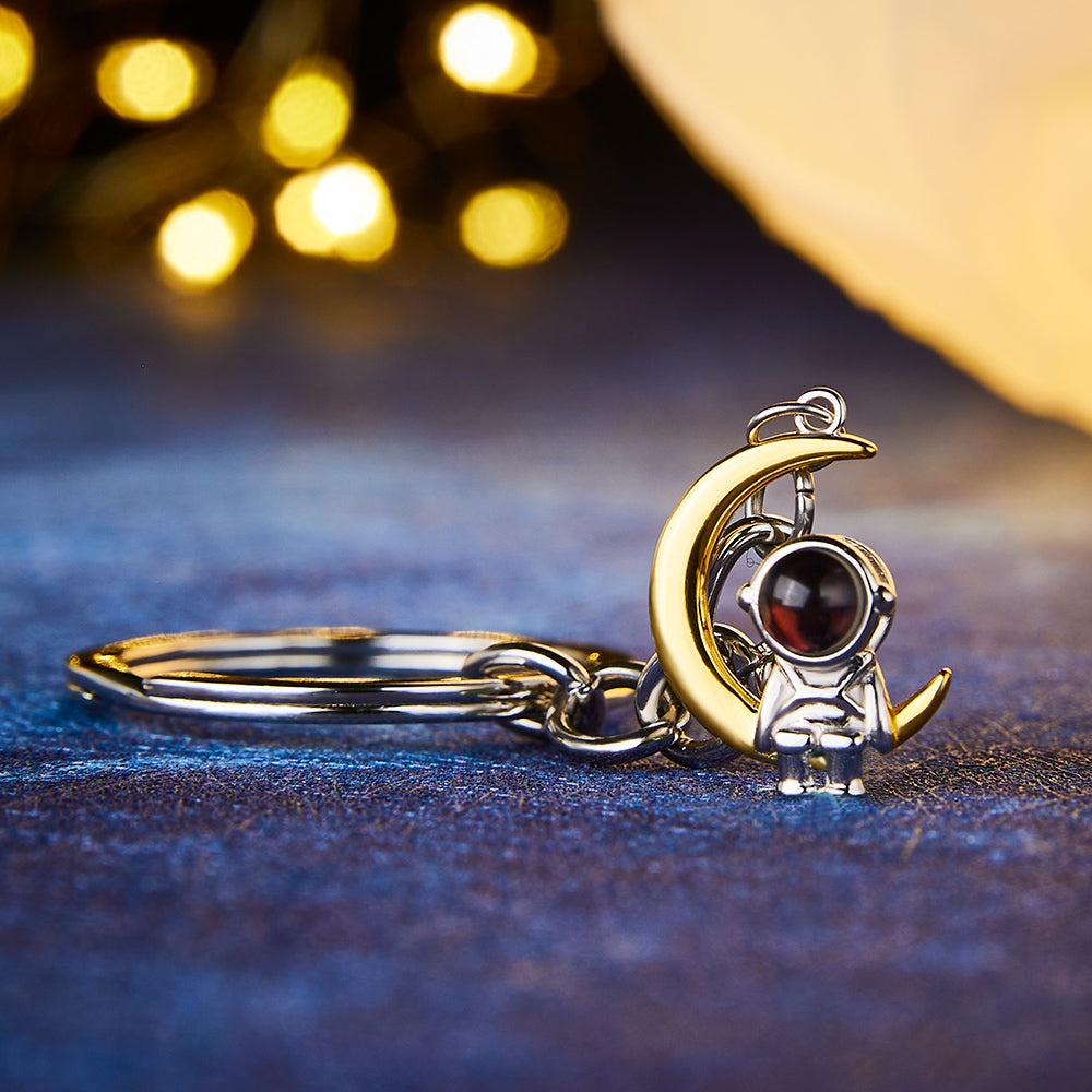 Custom Photo Projection Keychain Astronaut Moon and Star Keychain Creative Gift