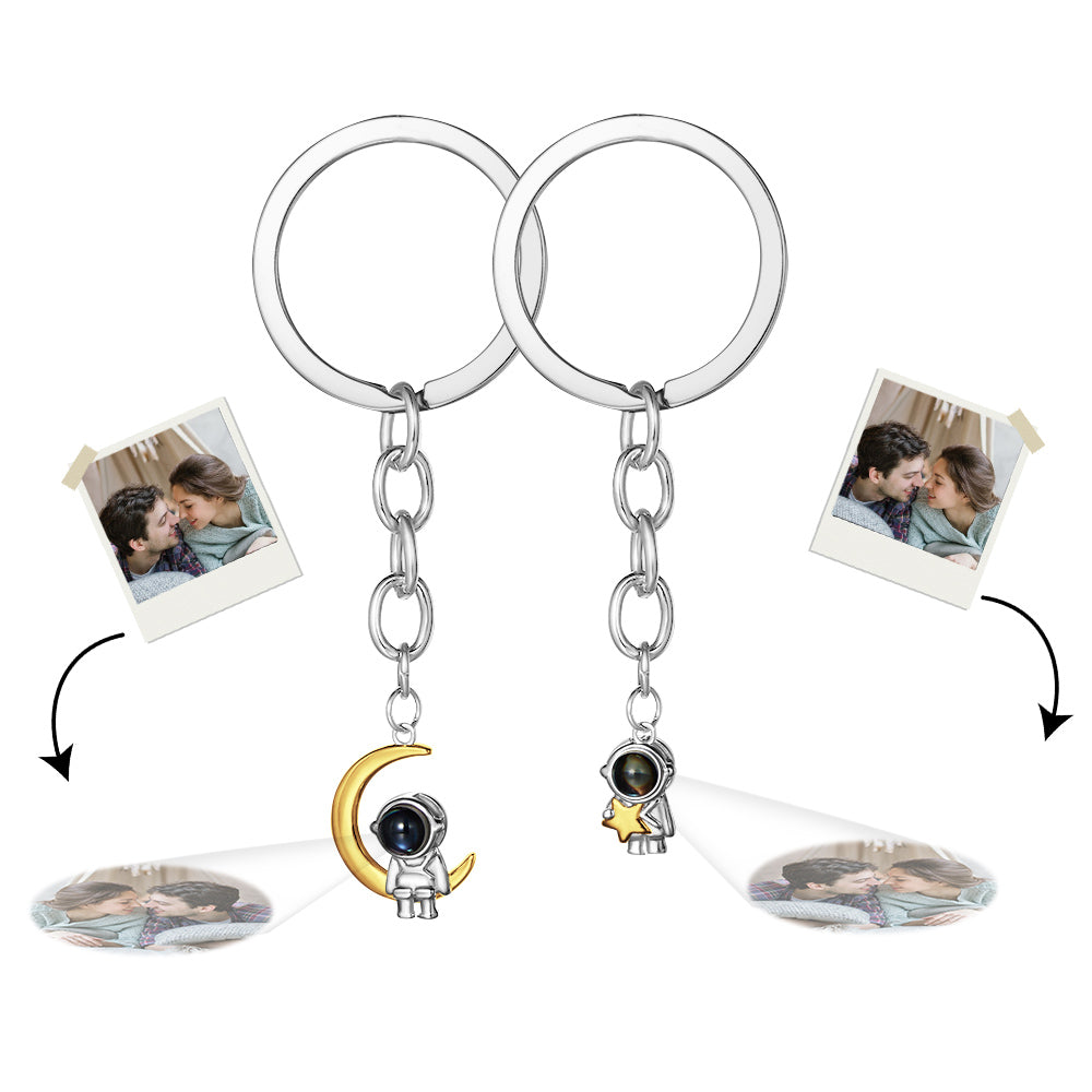 Custom Photo Projection Keychain Astronaut Moon and Star Keychain Creative Gift