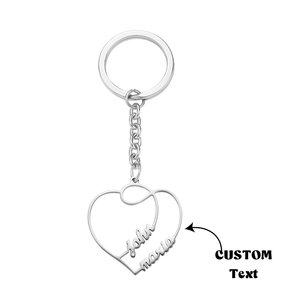 Personalized Two Names Double Heart Keychain Custom Letters Metal Key Ring for Couples