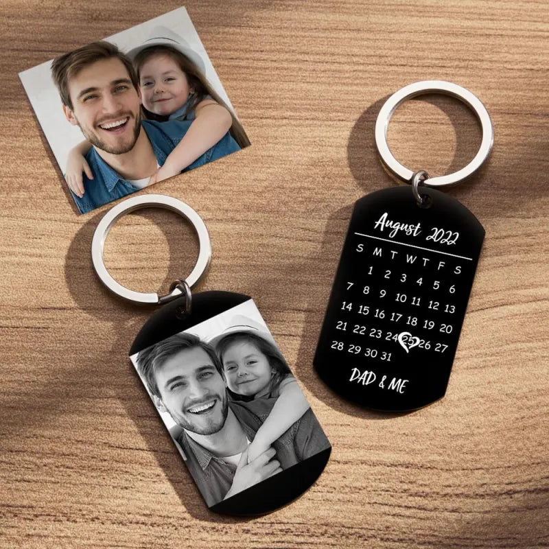 Custom Photo Wallet and Photo Calendar Keychain Set Father's Day Gift for Him