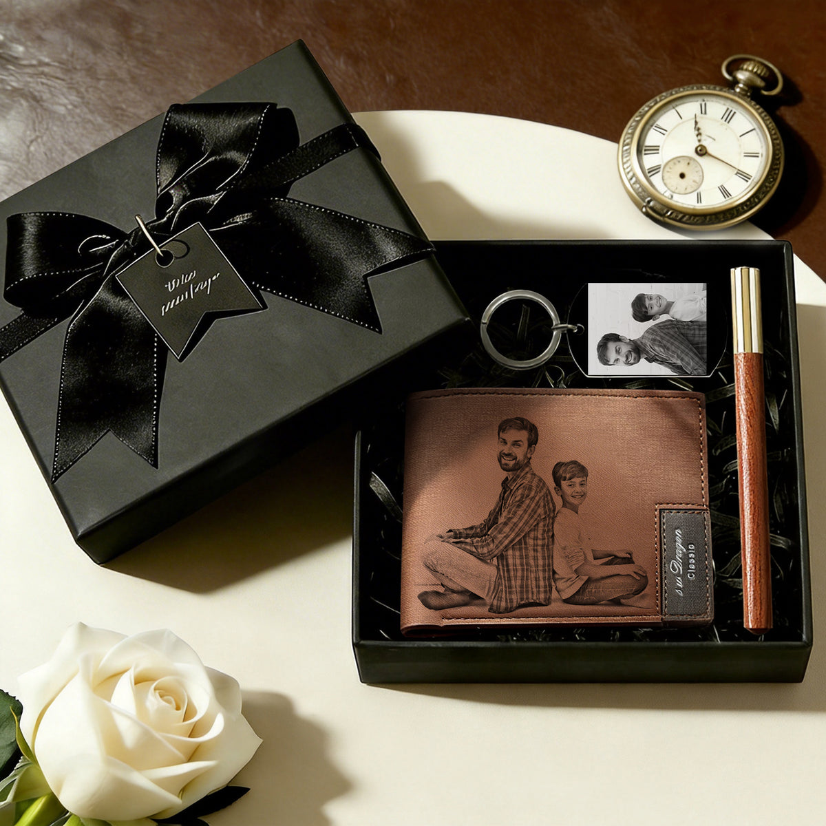 Custom Photo Wallet and Photo Calendar Keychain Set Father's Day Gift for Him