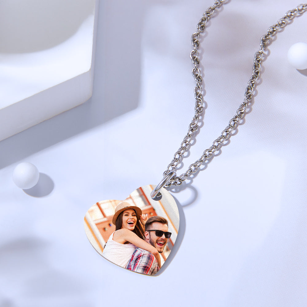 Personalized Photo Steal My Heart Couple Keychain Custom Engraved Keychain Necklace Set for Couples