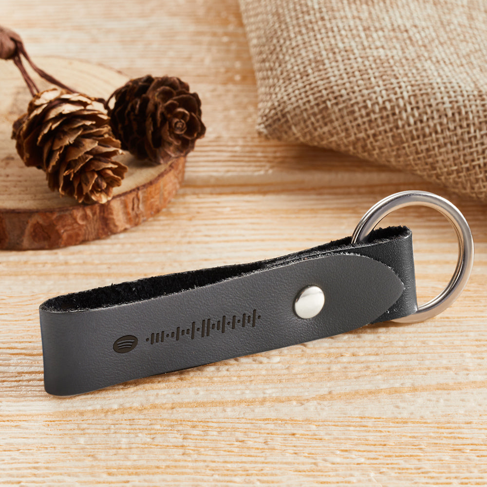 Custom Scannable Spotify Code Leather Keychain Personalized Music Song Key Chain Memorial Gifts for Him