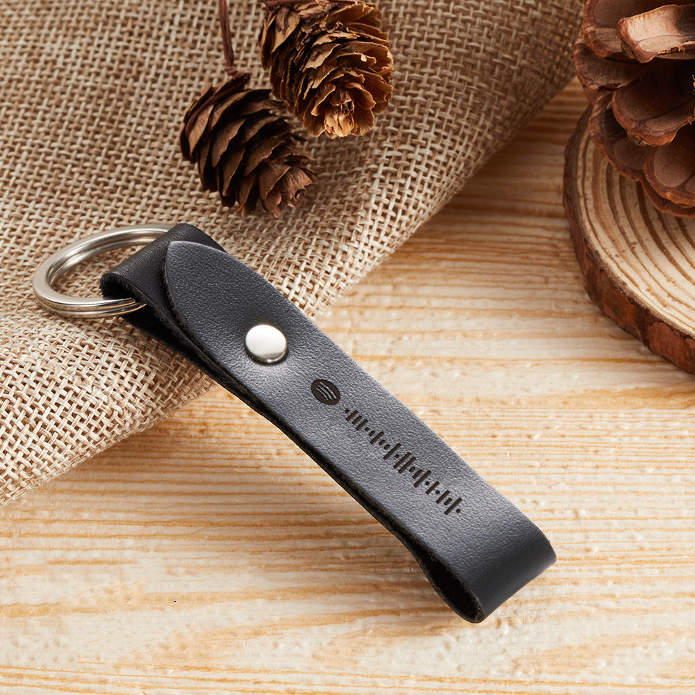 Custom Scannable Spotify Code Leather Keychain Personalized Music Song Key Chain Memorial Gifts for Him