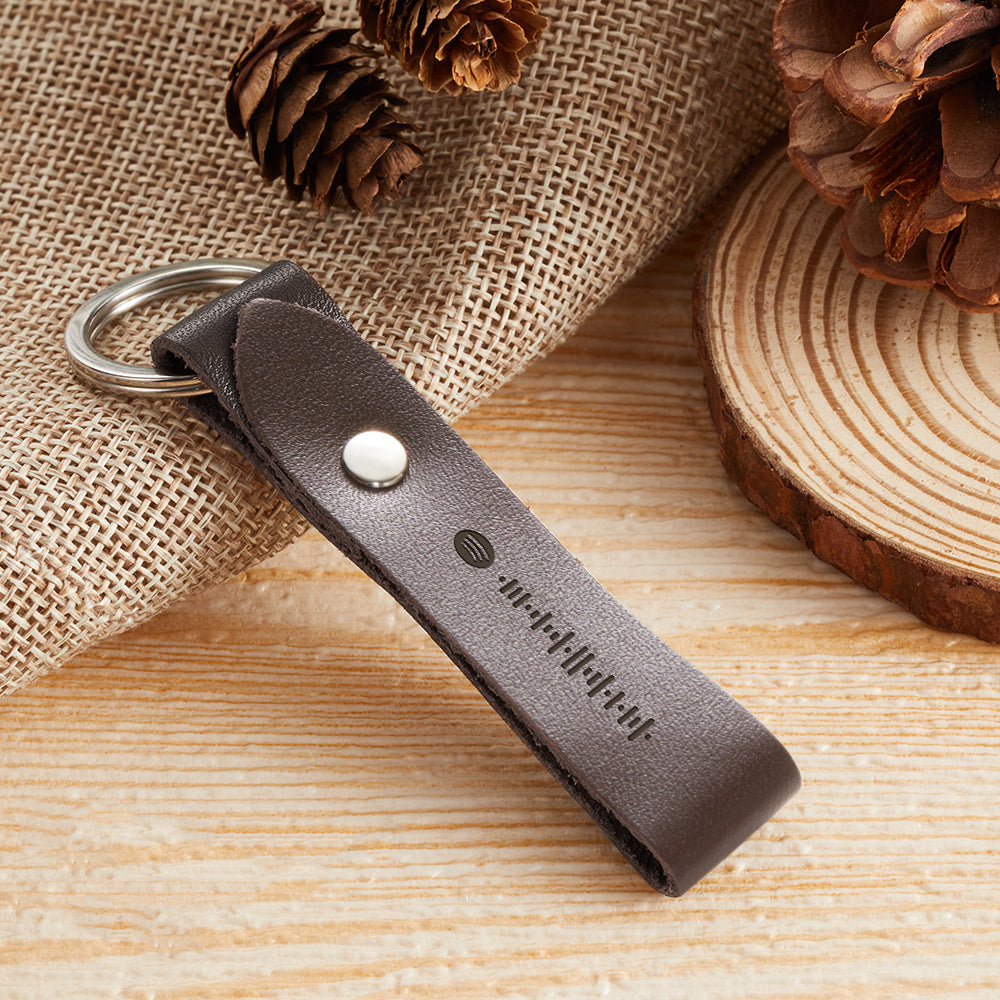 Custom Scannable Spotify Code Leather Keychain Personalized Music Song Key Chain Memorial Gifts for Him