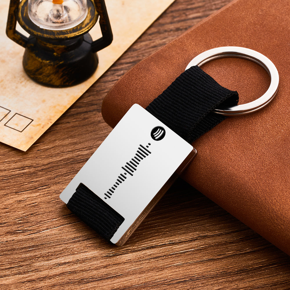 Custom Engraved Spotify Code Keychain Scannable Music Plaque Key Chain for Him