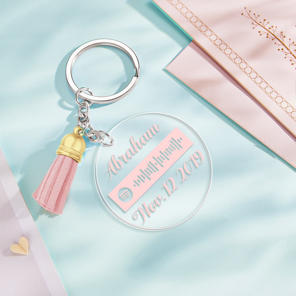 Custom Engraved Spotify Code Keychain Personalized Color Pendant Key Ring Romantic Gifts for Her