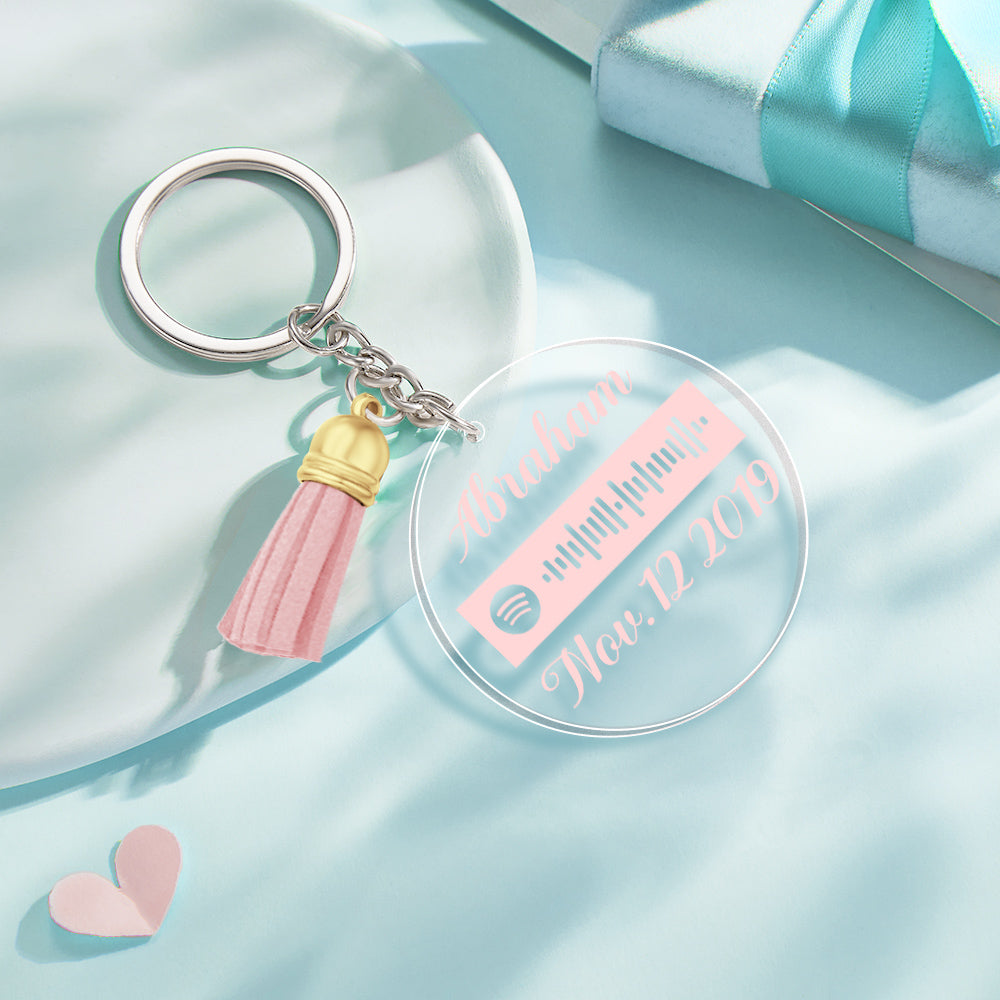 Custom Engraved Spotify Code Keychain Personalized Color Pendant Key Ring Romantic Gifts for Her