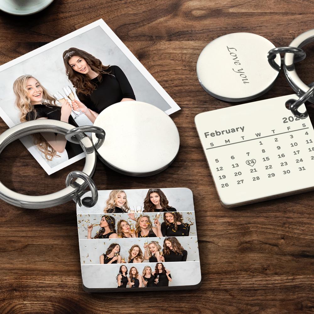 Personalized Custom Photo Engraved Calendar Collage Photo Painting Keyring Father's Day Gift