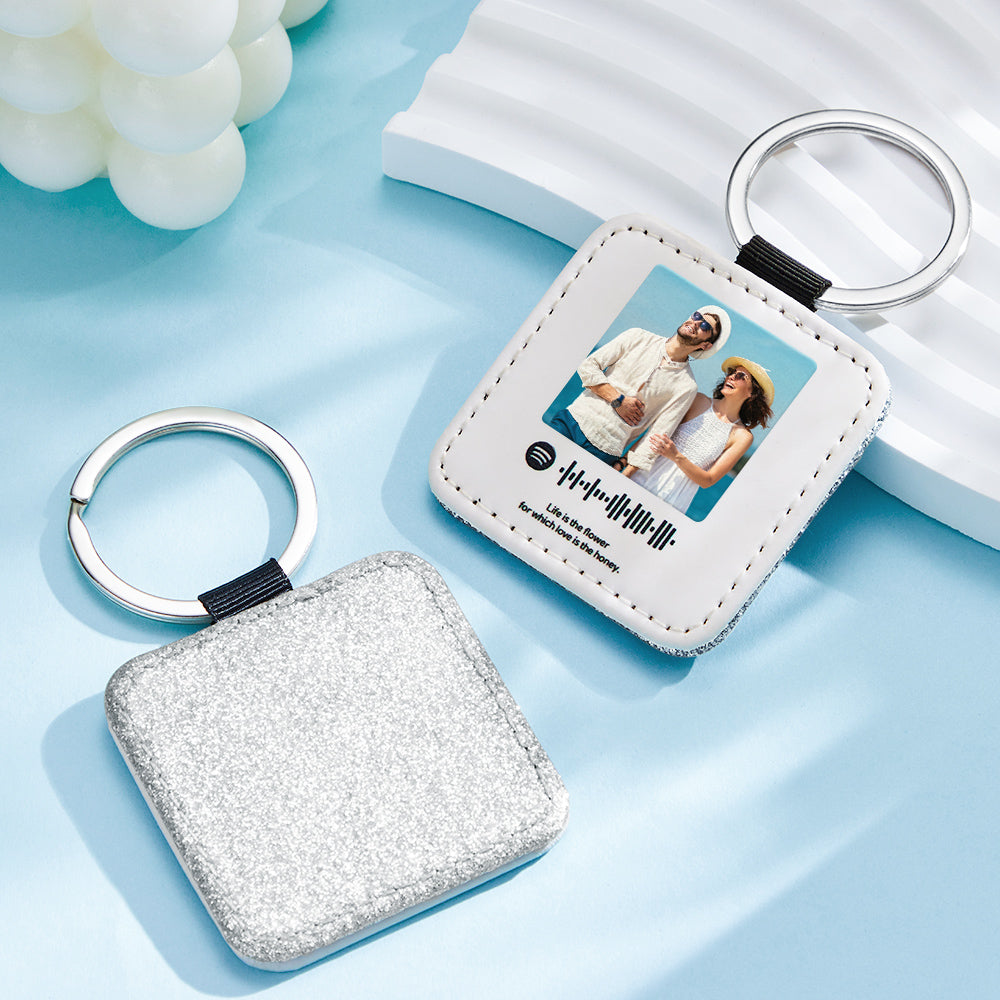 Custom Keychains Scannable Spotify Code Leather Sequins Gifts