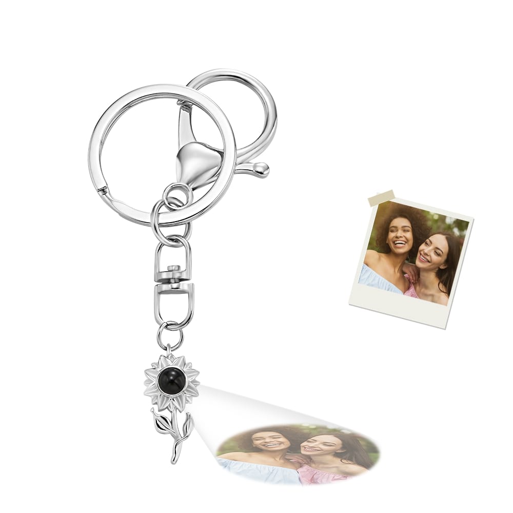 Custom Photo Projection Keychain Personalized Sunflower Photo Keychain Gift for Friend