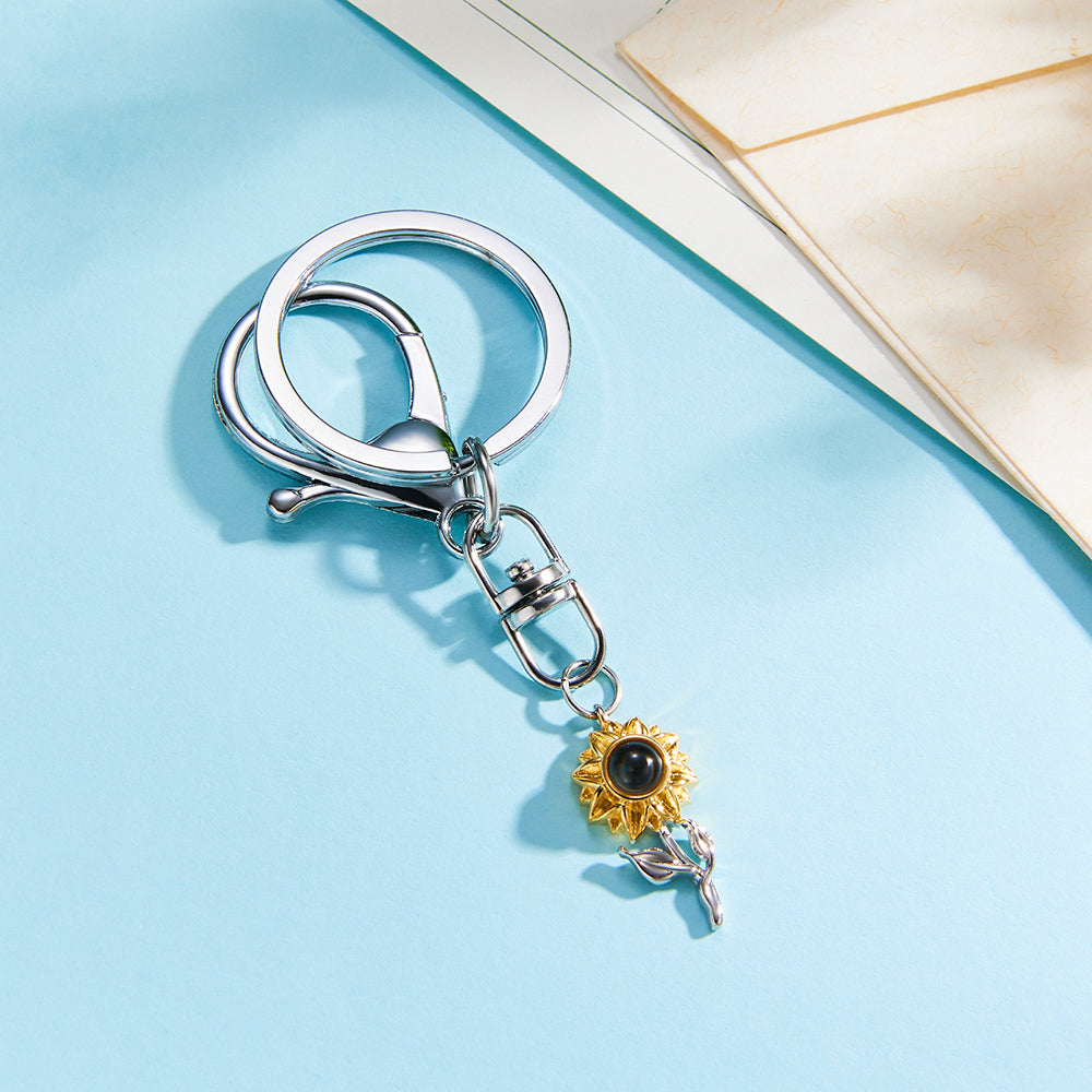 Custom Photo Projection Keychain Personalized Sunflower Photo Keychain Gift for Friend