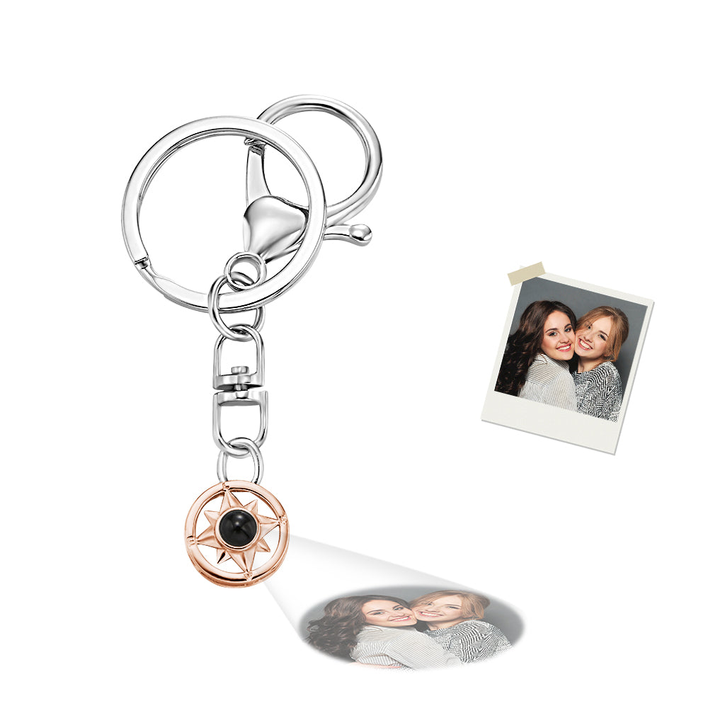 Custom Photo Projection Keychain Personalized Compass Projection Keychain Commemorative Gift