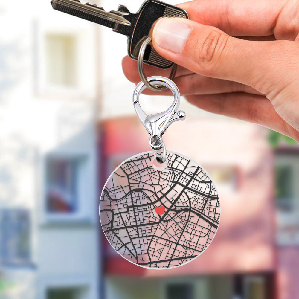 Personalized Map Keychain Custom Engraved Keychain Gifts for Him or Her