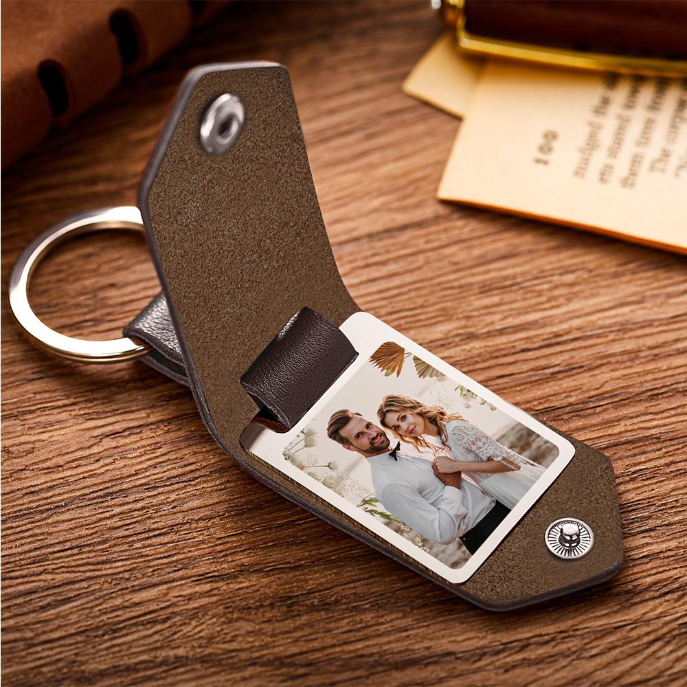 Custom Photo Keychain Engraved Keychains Leather Gifts for Couple